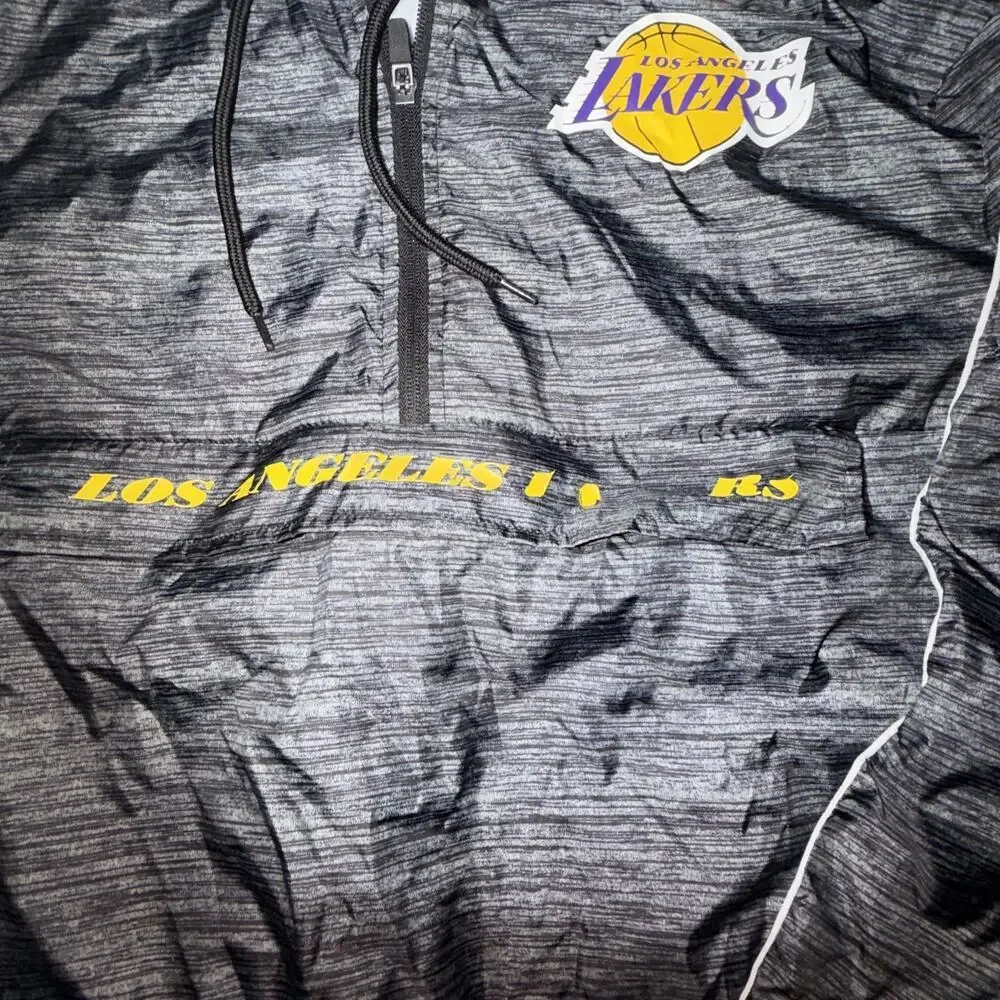 NBA Los Angeles Lakers Hooded Windbreaker Jacket Mens Small Gray Athletic